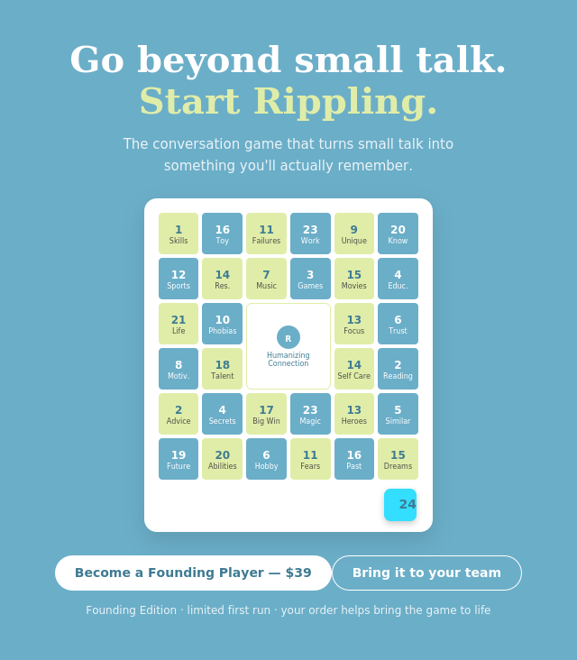 The Let's Ripple™ board and conversation game